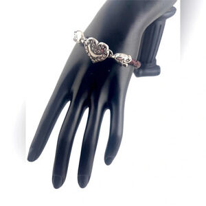 Brighton Silver Victorian Heart Brown Leather Bar Bead Retired Bracelet NWOT